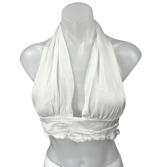 Zara Women's White Halter Sleeveless Plunging Tie Open Back Crop Top Size S - Picture 1 of 3